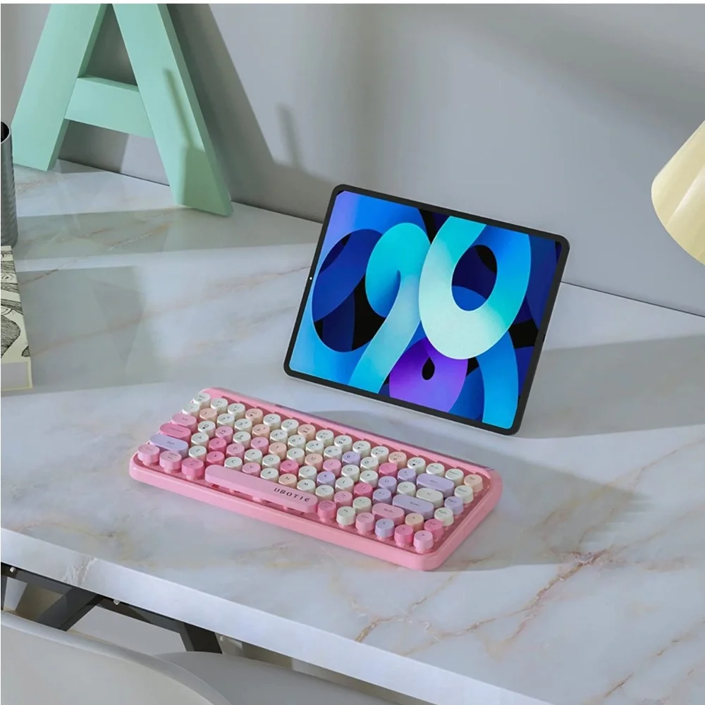Portable Bluetooth Colorful Computer Keyboards, Wireless Mini Compact Retro